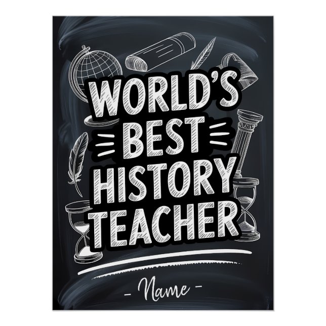 Best History Teacher Chalkboard Design Poster (Front)