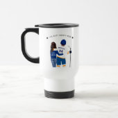 Best Hockey Mom | Blue & Orange Monogram Jersey Travel Mug (Left)