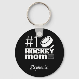 Best Hockey Mom Keychain number one black white