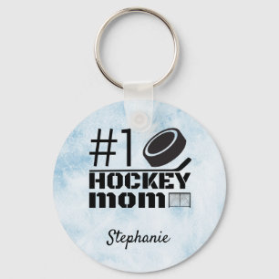 Best Hockey Mom Keychain number one blue ice