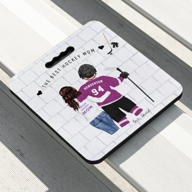 Best Hockey Mom | Purple & White Monogram Jersey  Seat Cushion (In Situ)