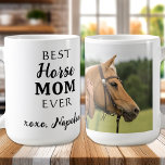 Best Horse Mom Cute Custom Equestrian Photo Coffee Mug<br><div class="desc">Surprise the Horse Mom whether its her birthday, Mother's Day or Christmas with this super cute horse mom mug . World's Best Horse Mom. Personalize with the Horse Mom's favorite Horse Photo, and horse's name . COPYRIGHT © 2020 Judy Burrows, Black Dog Art - All Rights Reserved. Best Horse Mom...</div>