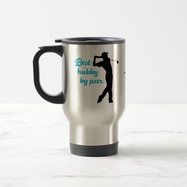 Best Hubby By Par Golfer Blue Black Silhouette Travel Mug (Left)