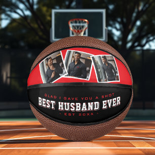 Best Husband Ever 3 Photo Collage Red & Black Mini Basketball