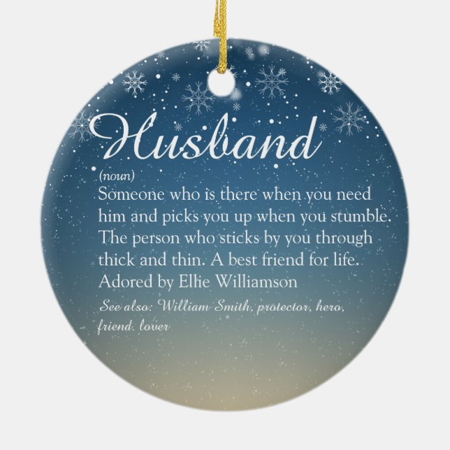 Best Husband Ever Definition Photo Snowflakes Ceramic Ornament (Back)