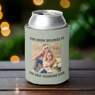 Best Husband Ever Personalized Photo Sage Green Can Cooler