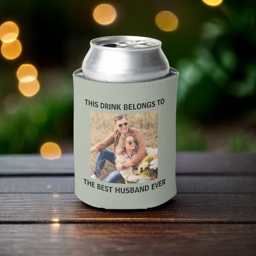 Best Husband Ever Personalized Photo Sage Green Can Cooler
