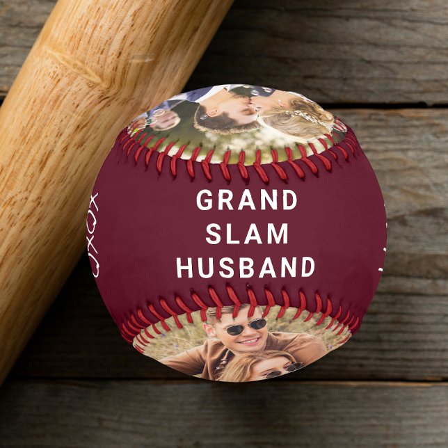 Best Husband Ever Personalized Photos Burgundy Baseball (Creator Uploaded)