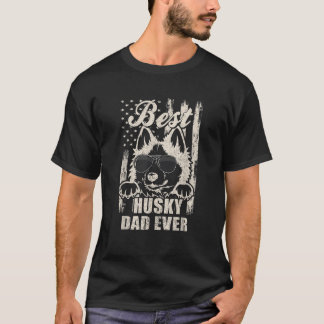 Best Husky Dad Ever Vintage Retro Flag Dog Dad T-Shirt
