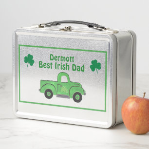 Best Irish Dad Vintage Handpainted Green Truck Metal Lunch Box