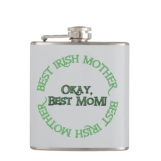 Best Irish Mother gray wrapped flask (Front)