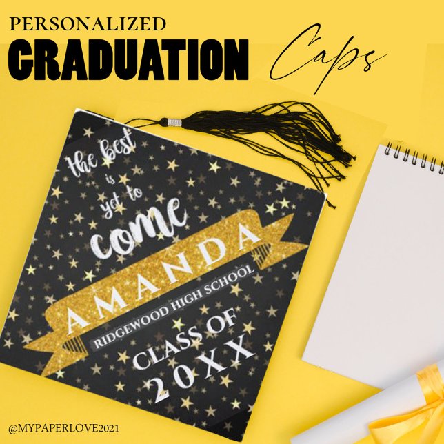 Best Is Yet To Come Black Gold Class Of 2023 Graduation Cap Topper (Creator Uploaded)