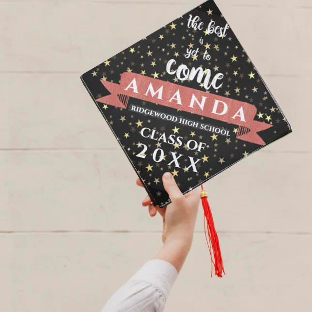 Best Is Yet To Come Black Gold Stars Class Of 2025 Graduation Cap ...