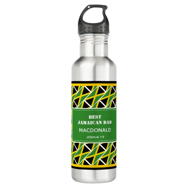 BEST JAMAICAN DAD Patriotic Flag Personalized Stainless Steel Water Bottle (Front)