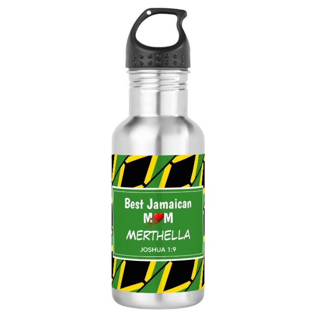 BEST JAMAICAN MOM Jamaica Flag Personalized Stainless Steel Water Bottle (Front)