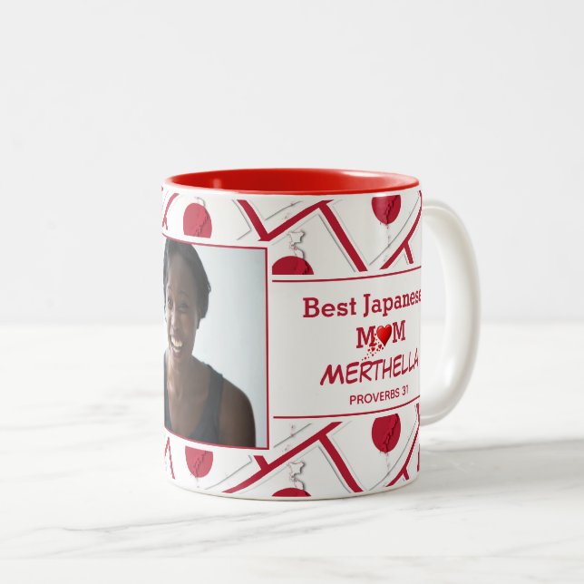BEST JAPANESE MOM Personalized HINOMARU FLAG Photo Two-Tone Coffee Mug (Front Right)