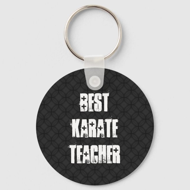 Best Karate Teacher Black and White Grunge Gift Keychain (Front)