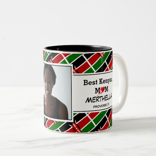 BEST KENYAN MOM Personalized KENYA FLAG Photo Two-Tone Coffee Mug (Front Right)