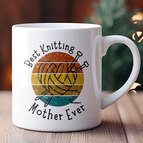 Best Knitting Mother Ever Retro Sunset Heart Yarn Coffee Mug