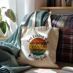 Best Knitting Mother Ever Retro Sunset Heart Yarn Tote Bag