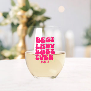 Best Lady Boss Ever Custom Name Stemless Wine Glass