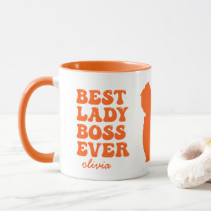 Best Lady Boss Ever Retro Orange Custom Name  Mug