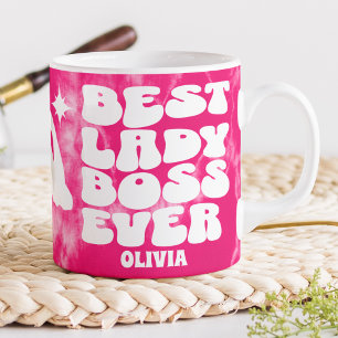 Best Lady Boss Ever Retro Pink Tie Dye Custom Giant Coffee Mug