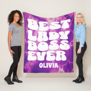 Best Lady Boss Ever Retro Purple Tie Dye Custom  Fleece Blanket