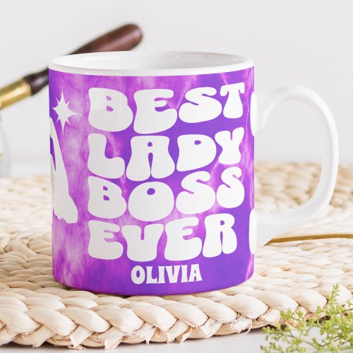 Best Lady Boss Ever Retro Purple Tie Dye Custom Giant Coffee Mug