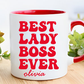 Best Lady Boss Ever Retro Red Custom Name  Mug