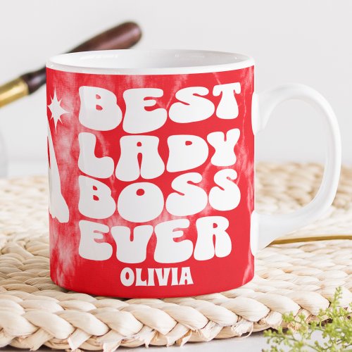 Best Lady Boss Ever Retro Red Tie Dye Custom  Giant Coffee Mug