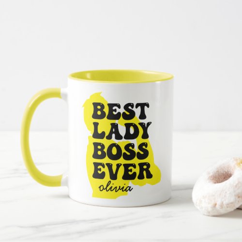 Best Lady Boss Ever Retro Yellow Custom Name Mug