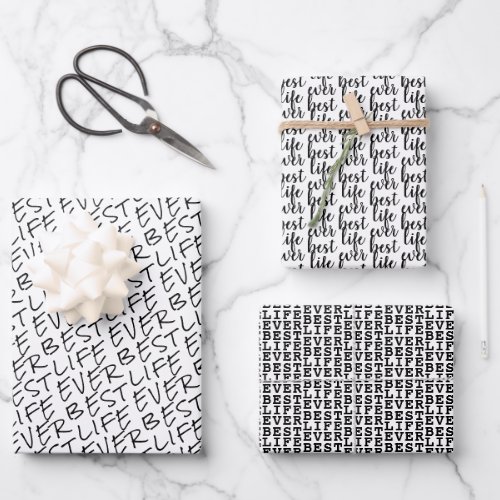 Best Life Ever Black and White Typography Fun Wrapping Paper Sheets