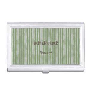Best life ever on green stripes  business card case