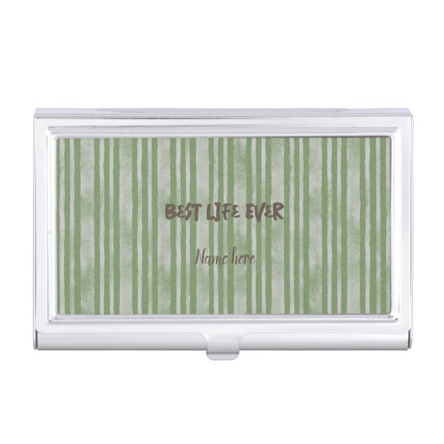 Best life ever on green stripes  business card case (Front)