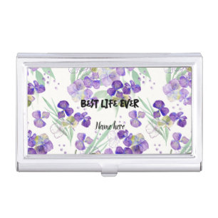 Best life ever on purple hydrangeas business card case