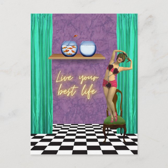 Best Life Funky Vintage Kitsch Postcard (Front)