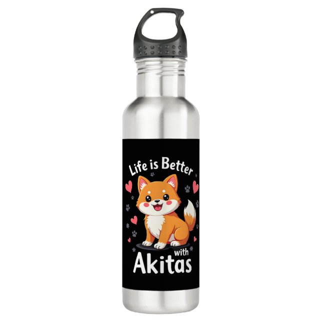 Best life with Akita Tank Top Stainless Steel Water Bottle (Front)