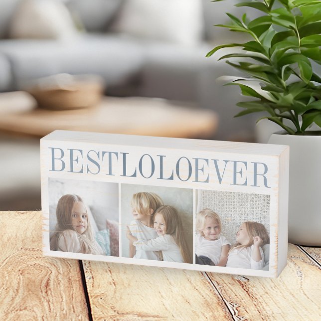Best Lolo Ever 3 Photo Collage Grandpa Wooden Box Sign (Creator Uploaded)