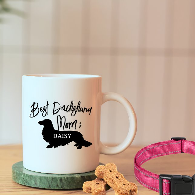 Best Long Hair Dachshund Dog Mom Gift Coffee Mug (Long Hair Dachshund Mom Gift personalized with name)