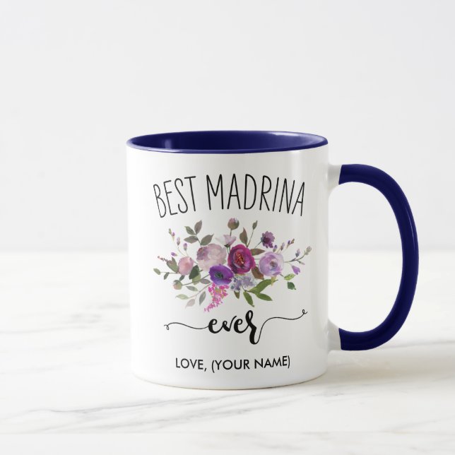 BEST MADRINA ever (Your Name) Navy Purple Bouquet  Mug (Right)
