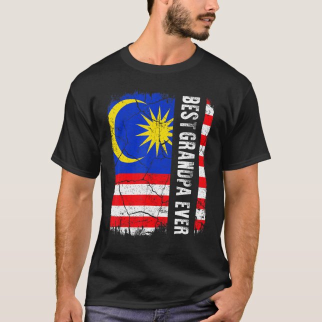 Best Malaysian Grandpa Ever Malaysia Flag Father's T-Shirt (Front)