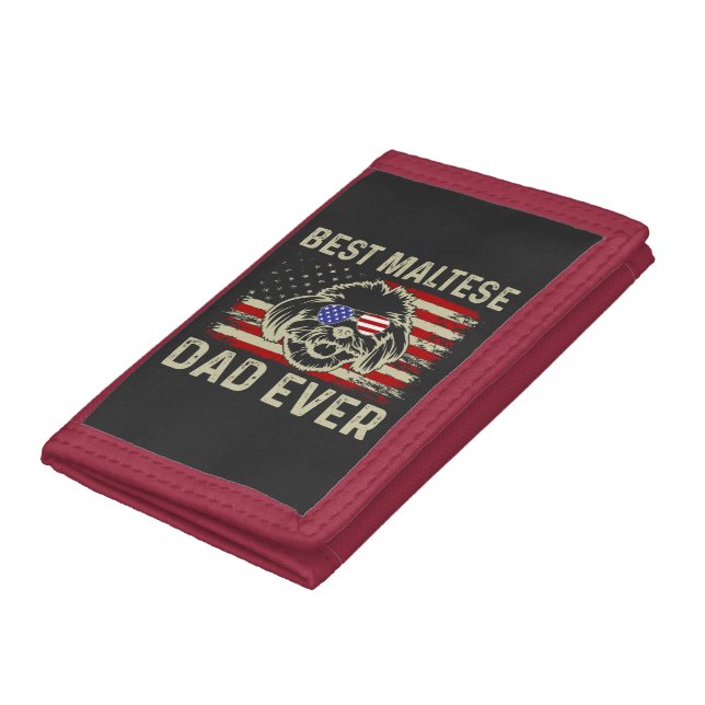 Best Maltese Dad Ever: Patriotic USA Maltese Dog Trifold Wallet (Bottom)