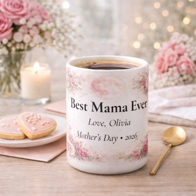 Best Mama Ever Personalized Floral Rose Mug (Creator Uploaded)
