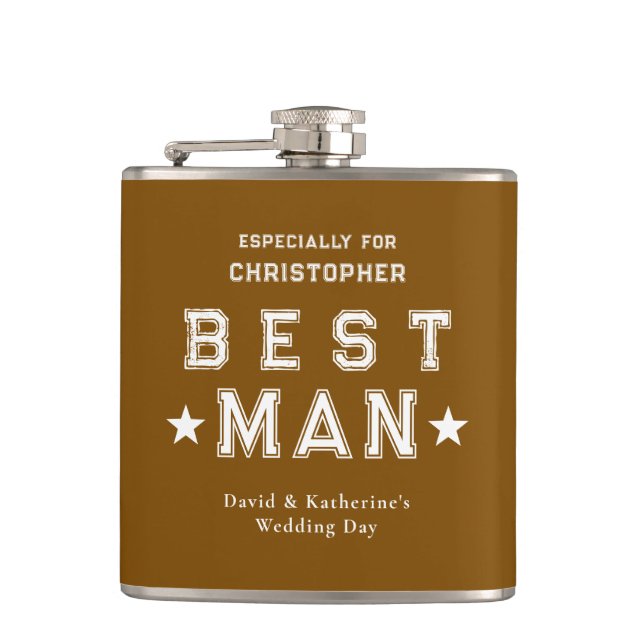Best Man Appreciation Gift Brown Flask (Front)