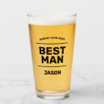 Best Man beer glass gift from groom to groomsman<br><div class="desc">Best Man beer glass gift from groom to groomsmen. Cool bold typography template design. Add your own custom date and name. Personalized drinking gift for guys. Make your own unique present for best friend,  brother,  cousin,  family member etc. Printed design (not engraved). Fun gift ideas for proposal or request.</div>