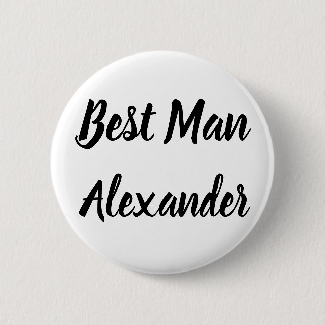 Best Man Black and White Custom Name Gifts Wedding Button (Front)
