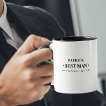 Best Man Black and White Personalized Mug<br><div class="desc">Personalized mug for your best man in modern, minimalist typography design. The name template is set up ready for you to add the best man's name, the bride and groom's names and the wedding date. This design has a black and white color palette. Please browse our store for coordinating gifts...</div>