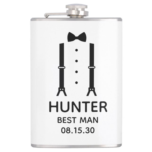 Best Man Black Bow Tie Flask (Front)
