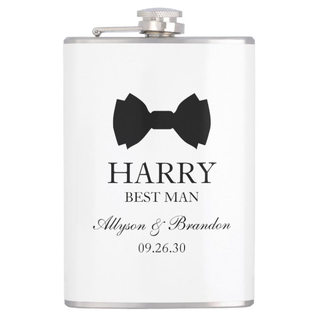 Best Man Black Bow Tie Flask (Front)